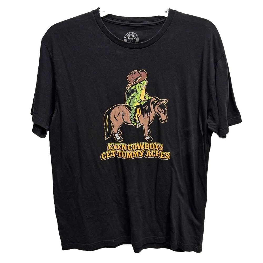 Shithead Steve Even CowBoys Get Tummy Aches Graphic T-Shirt XL Black Cotton